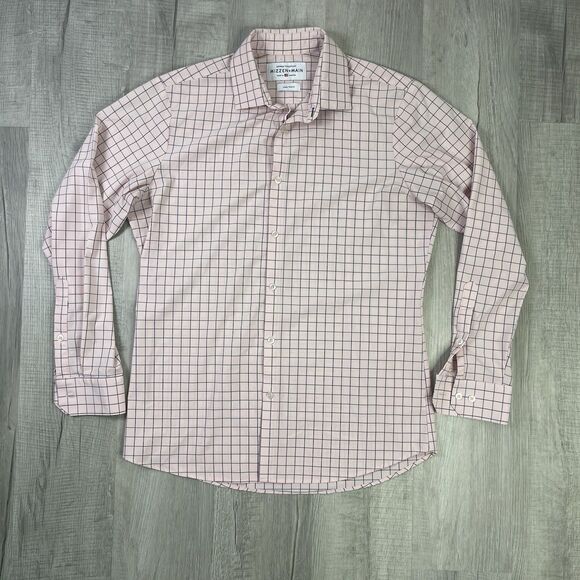Mizzen + Main Leeward Shirt Mens Large Trim Pink White Check Golf Casual P - Picture 1 of 11